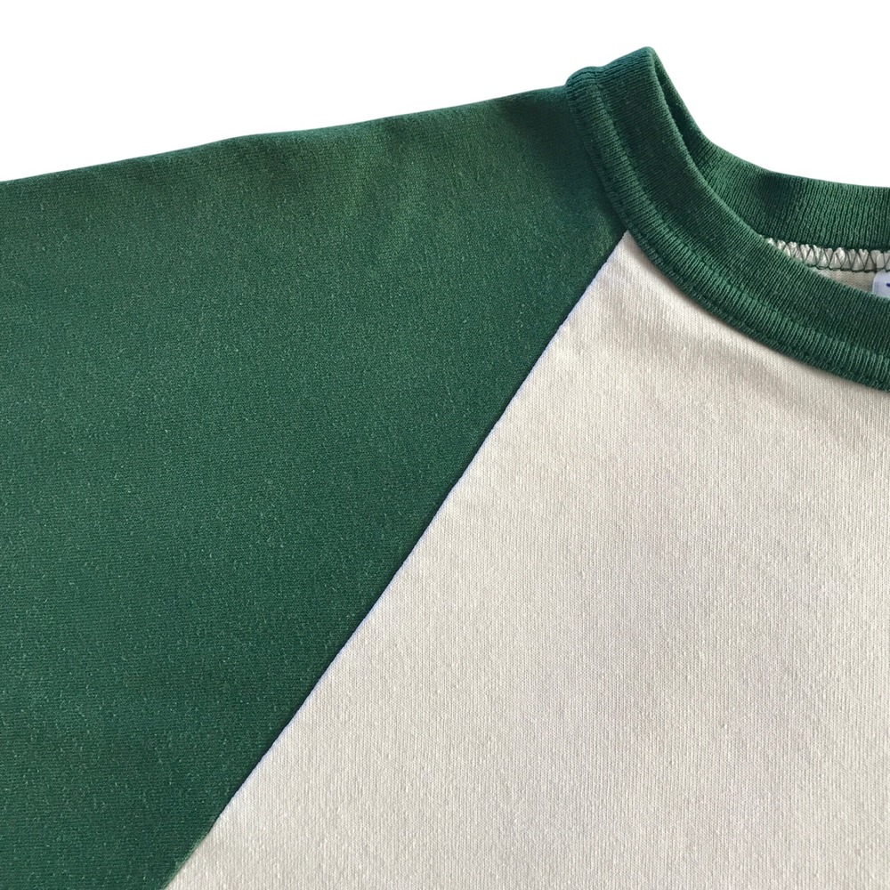 Vintage Teamwork Mens Baseball T-Shirt Green Cream 3/4 Sleeve Athletic Tee - Picture 6 of 15